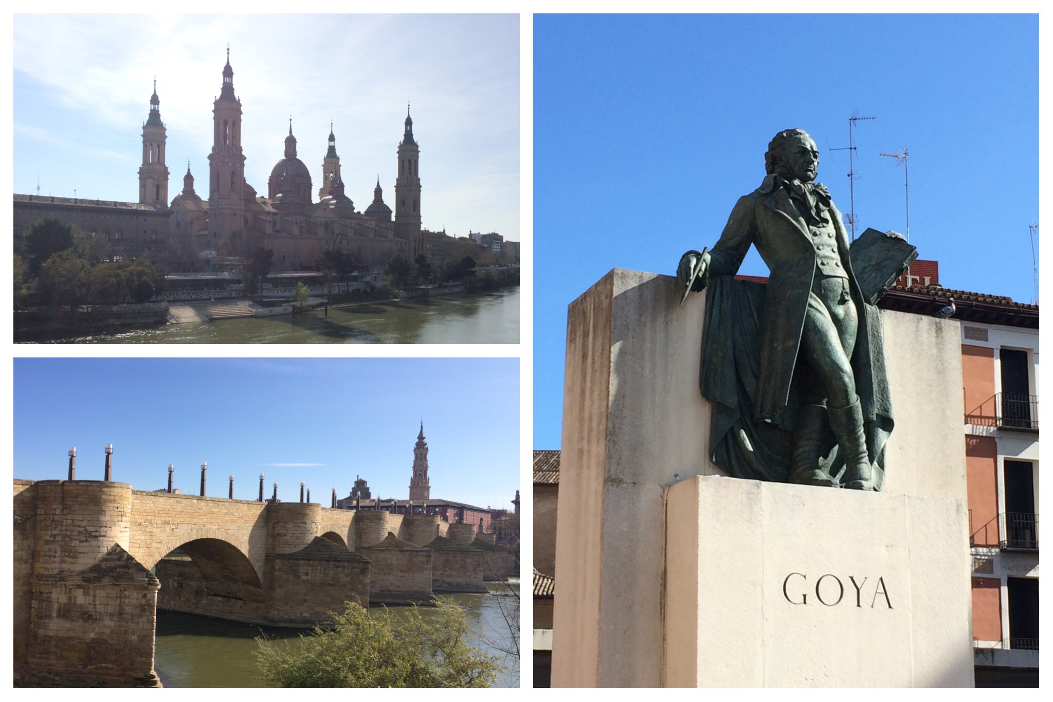Zaragoza cathedral Roman bridge Goya statue