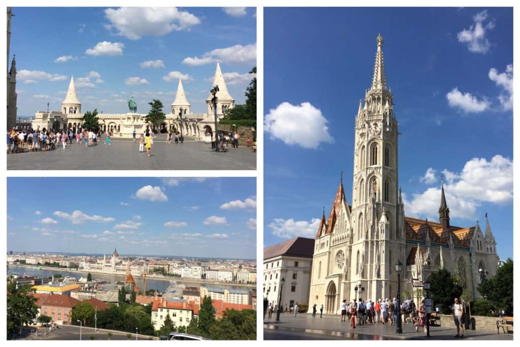 Collage of images showing the Fisherman's Bastion, views across the Danube and St Matthias Church in the Buda area of Budapest